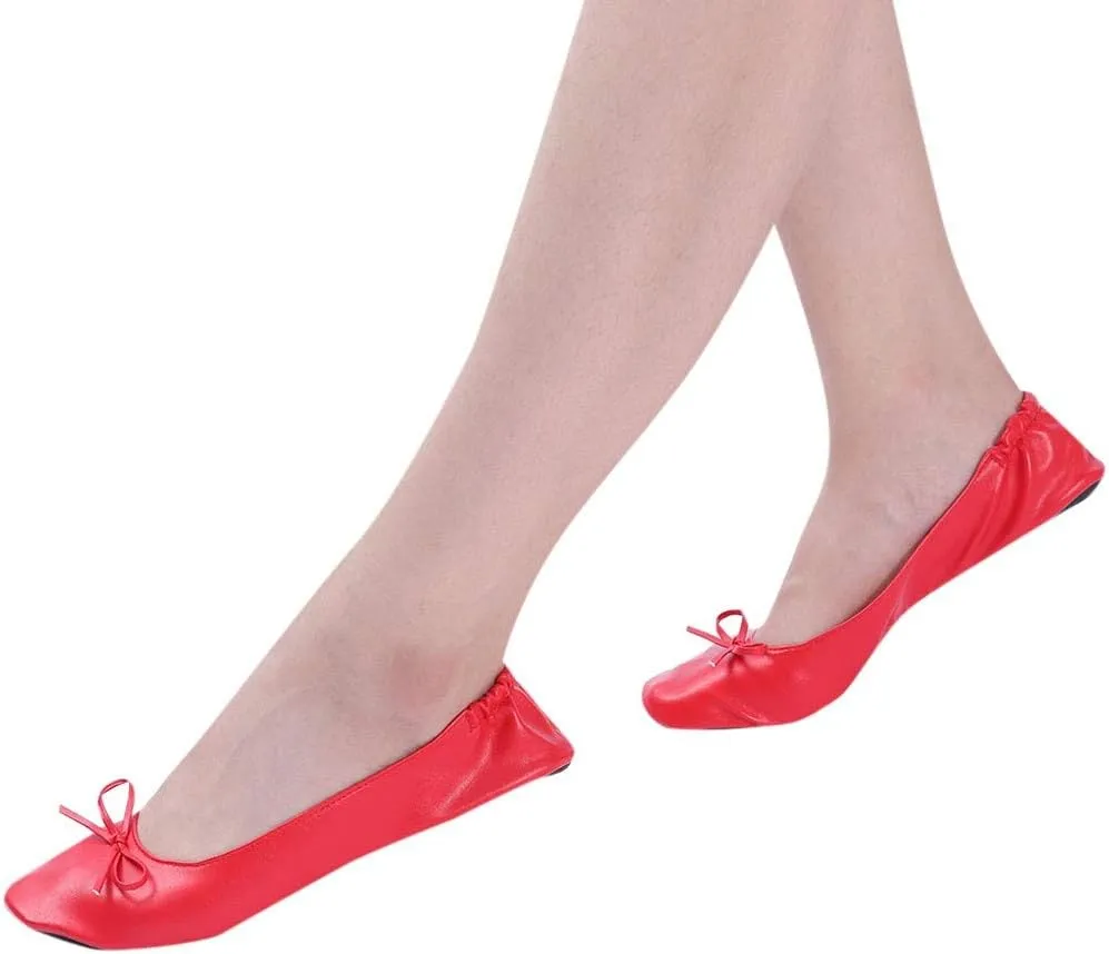 Adult Leather Ballet Shoes for Women Portable Foldable Dance Flats Shoes Women's Ballerina Slippers Casual Shoes