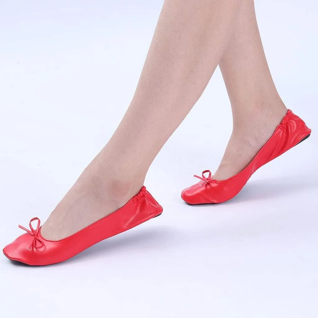 Adult Leather Ballet Shoes for Women Portable Foldable Dance Flats Shoes Women's Ballerina Slippers Casual Shoes