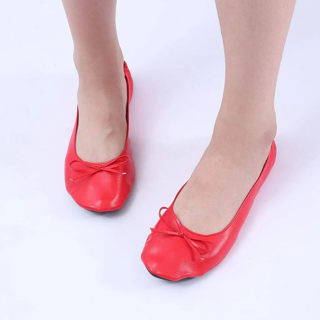 Adult Leather Ballet Shoes for Women Portable Foldable Dance Flats Shoes Women's Ballerina Slippers Casual Shoes