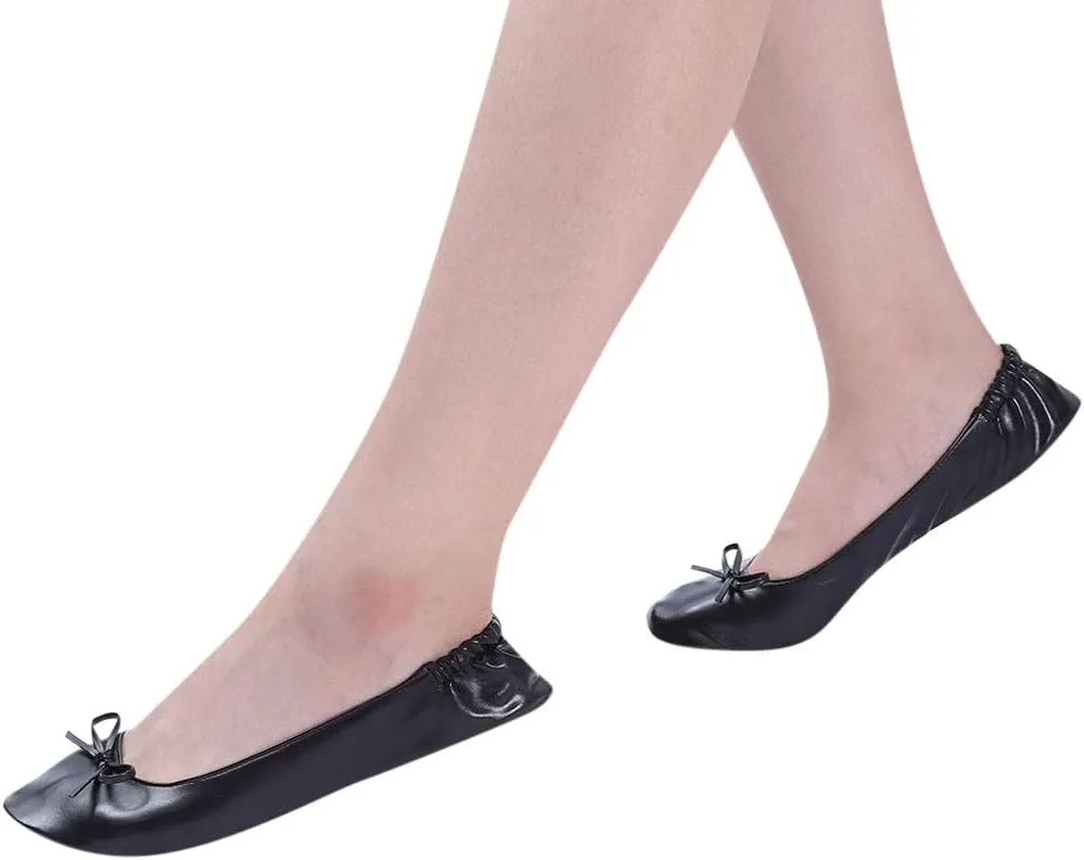 Adult Leather Ballet Shoes for Women Portable Foldable Dance Flats Shoes Women's Ballerina Slippers Casual Shoes