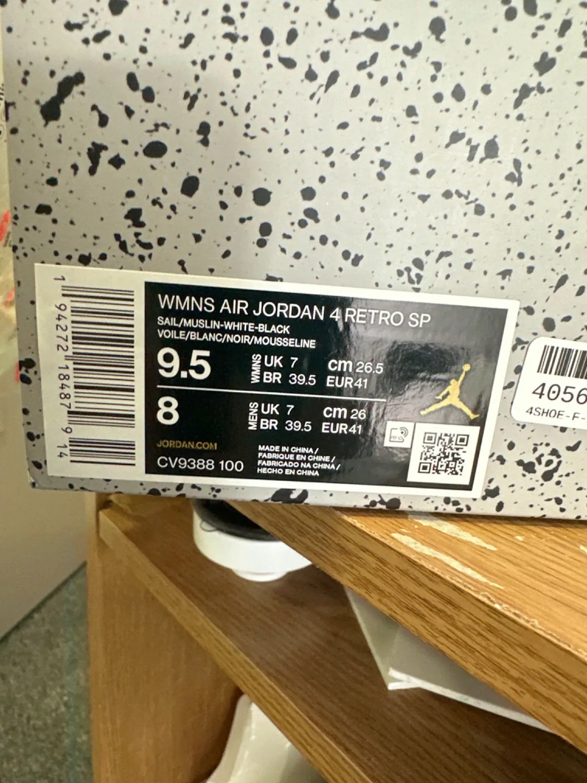 Air Jordan CV9388 Off-White Sail/Muslin 4 Retro SP Trainers UK 7 