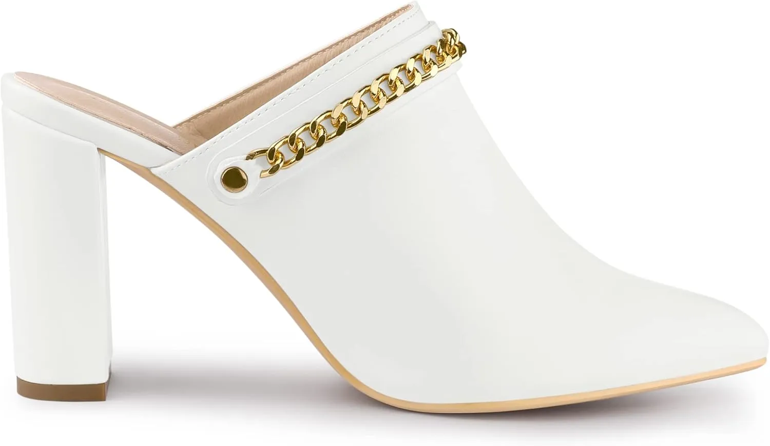 Allegra K Women's Chain Mule Slides for Woman, Pointed Toe Slip on Block Heel Slide Mules