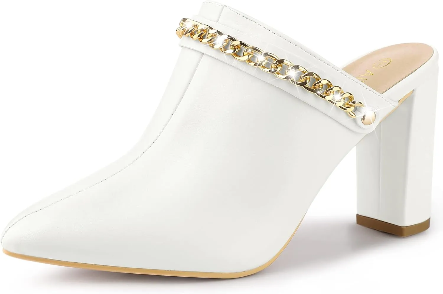 Allegra K Women's Chain Mule Slides for Woman, Pointed Toe Slip on Block Heel Slide Mules