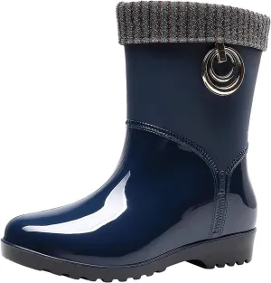AMDBEL Ankle Rain Boots for Women Waterproof, Rain Boots Women Wide Calf, Women Rain Boots Black Waterproof Mid Calf Lightweight Cute Booties Fashion Out Work Comfortable Garden Shoes