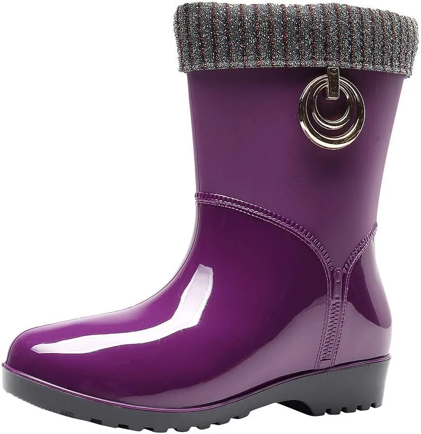 AMDBEL Ankle Rain Boots for Women Waterproof, Rain Boots Women Wide Calf, Women Rain Boots Black Waterproof Mid Calf Lightweight Cute Booties Fashion Out Work Comfortable Garden Shoes