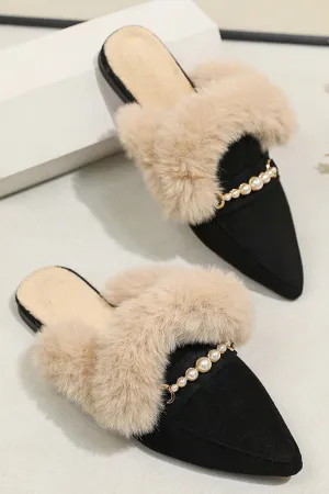 Amozae-Pearl Plush Pointed-Toe Loafer Mules