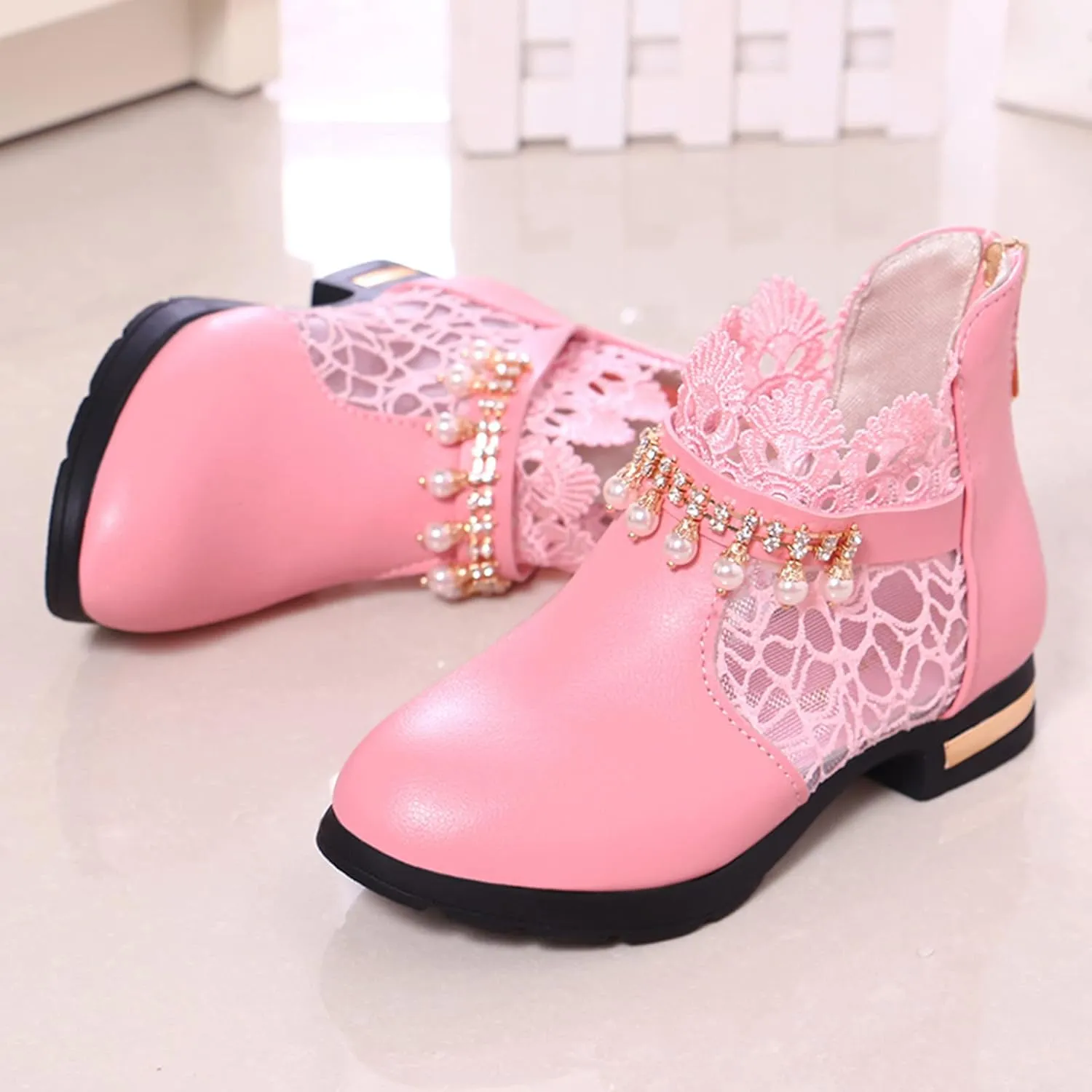 Ankle Boots for Girls Chunky Low Heel Short Short Booties Zip Back Slip On Dress Boot Shoes for Little Kid/Big Kid