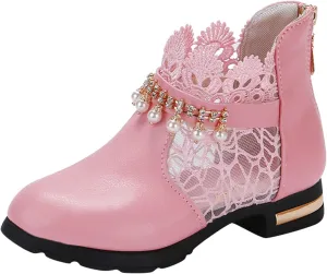 Ankle Boots for Girls Chunky Low Heel Short Short Booties Zip Back Slip On Dress Boot Shoes for Little Kid/Big Kid