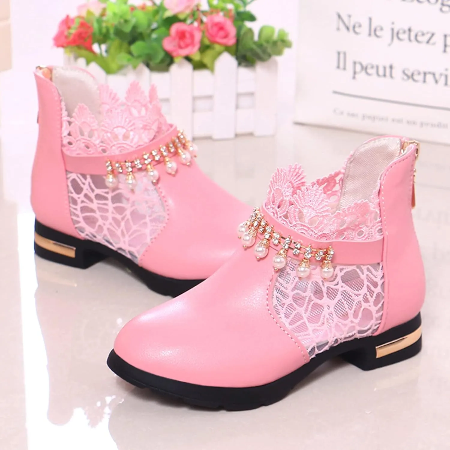 Ankle Boots for Girls Chunky Low Heel Short Short Booties Zip Back Slip On Dress Boot Shoes for Little Kid/Big Kid
