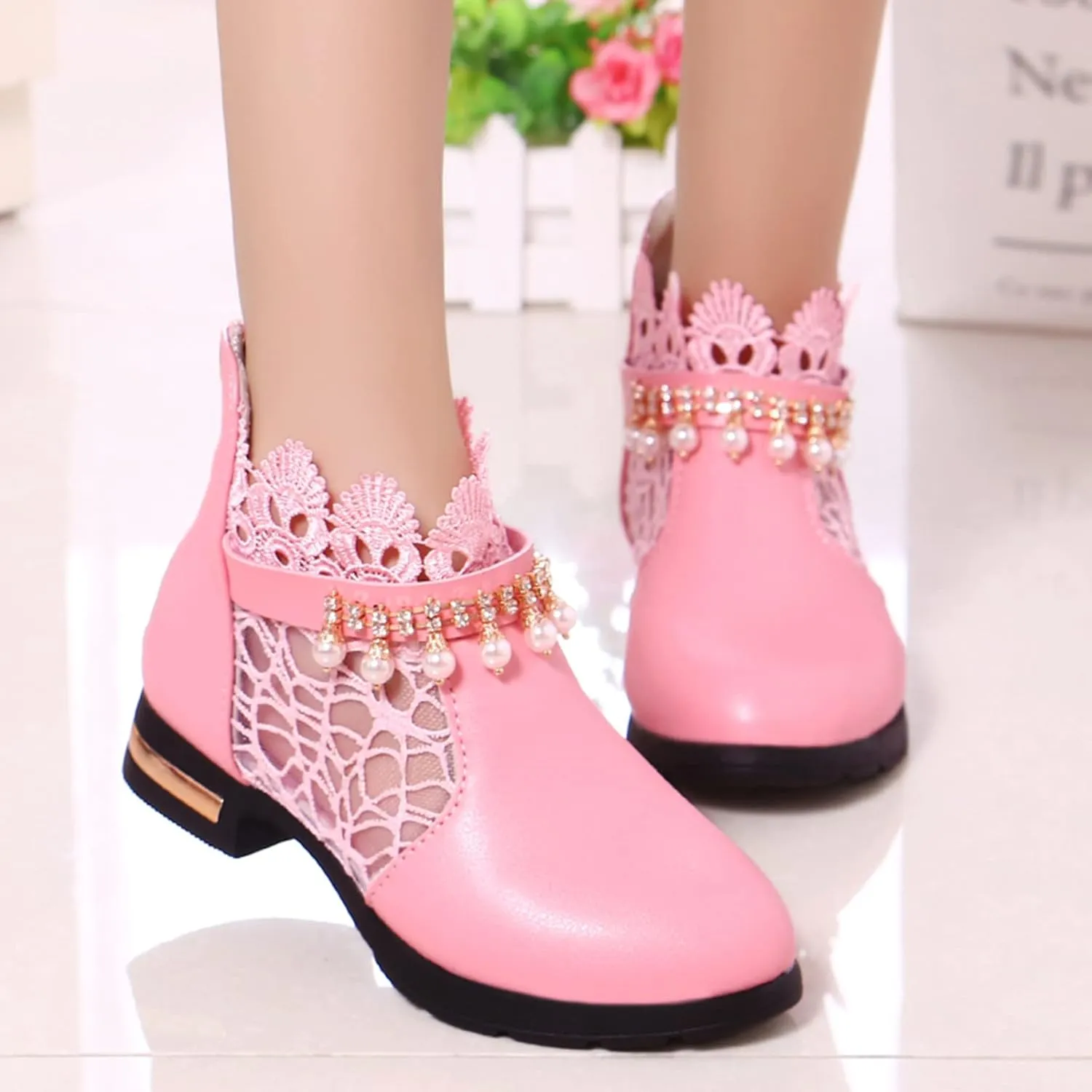 Ankle Boots for Girls Chunky Low Heel Short Short Booties Zip Back Slip On Dress Boot Shoes for Little Kid/Big Kid