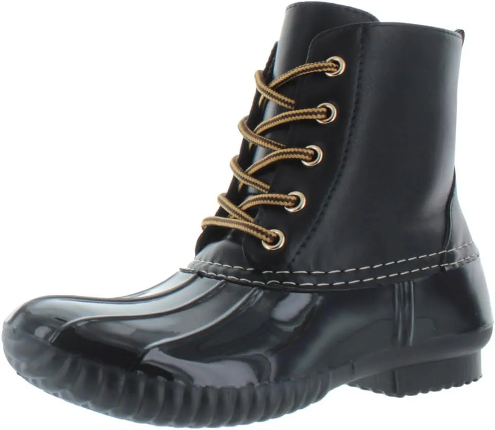 AXNY Women's Lace Up Two Tone Combat Style Calf Rain Boots