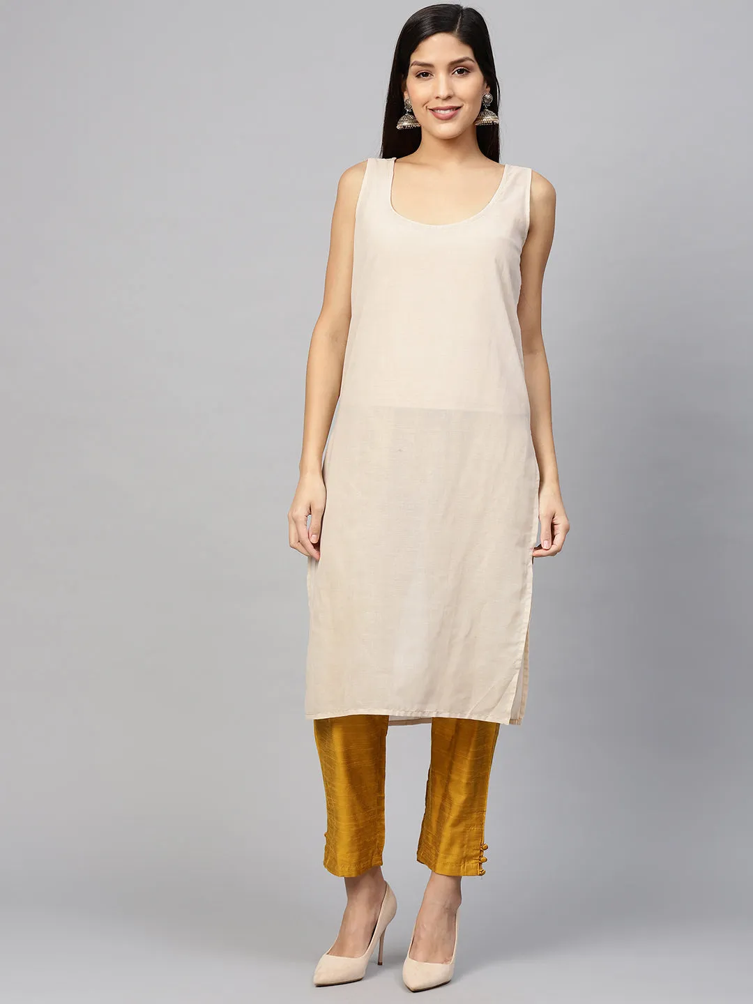 Beige Chikankari Georgette Kurta