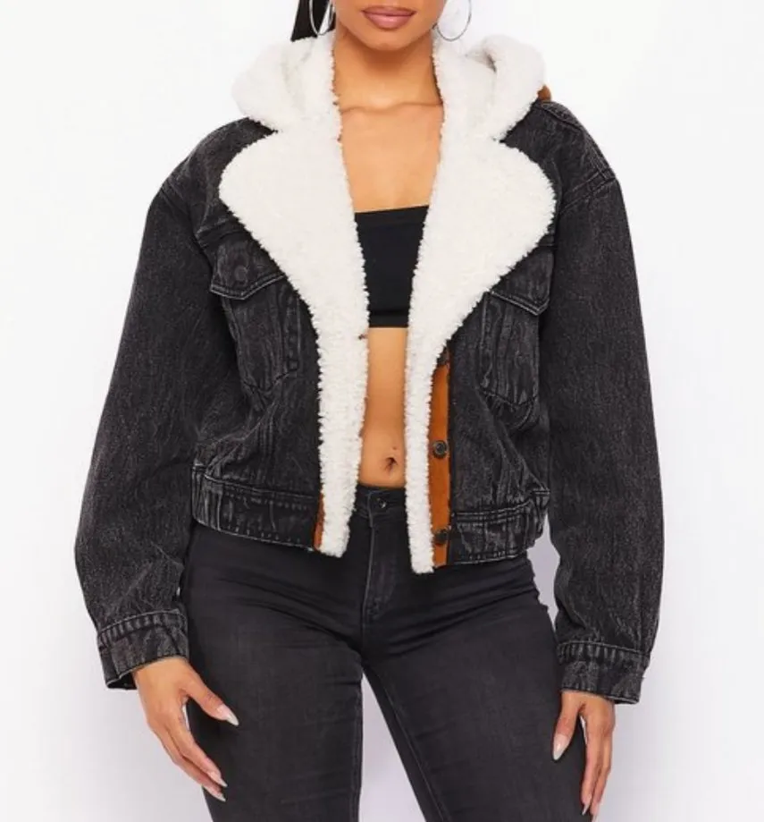 Black Denim and Shearling jacket