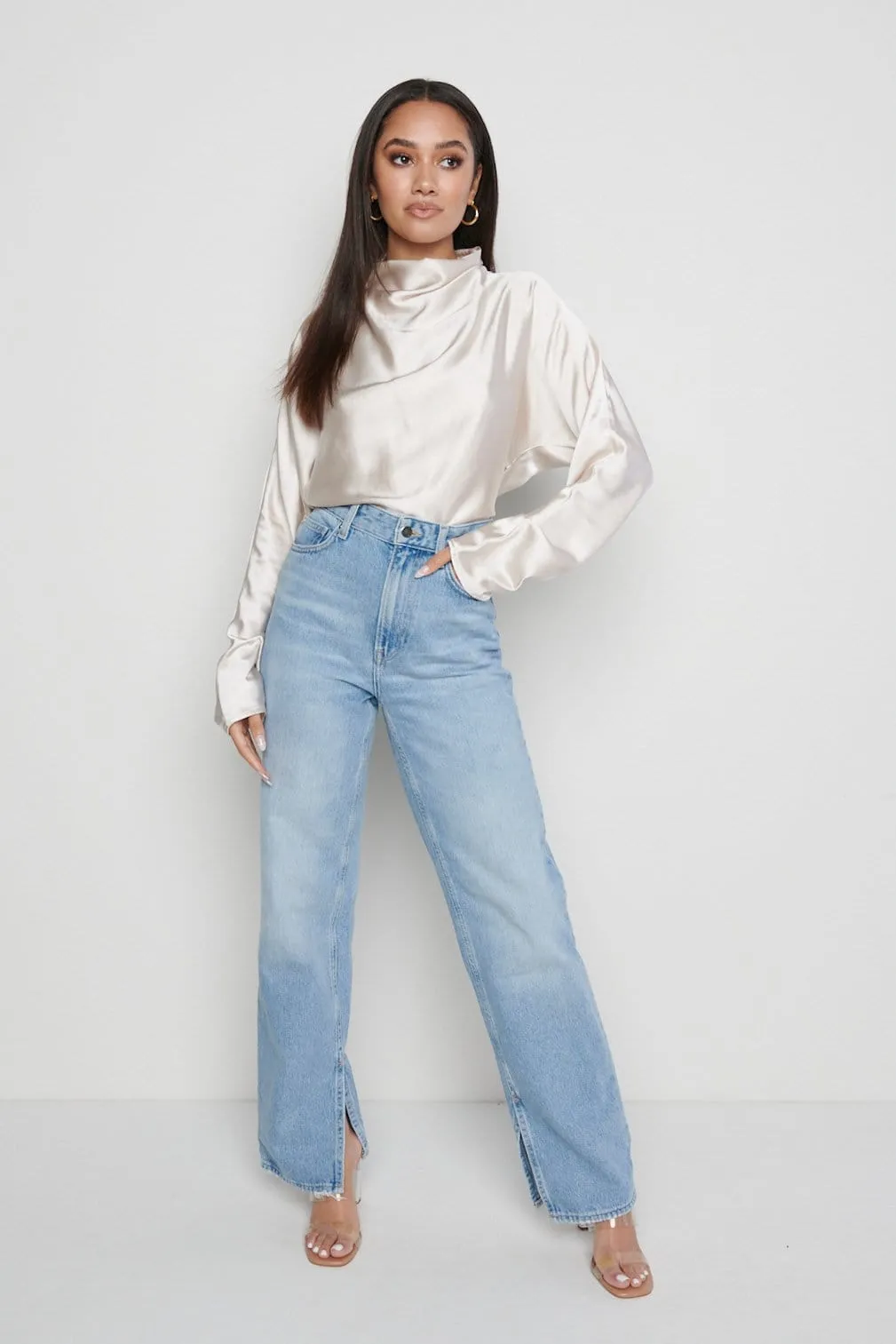 Bonnie High Neck Backless Blouse - Oyster