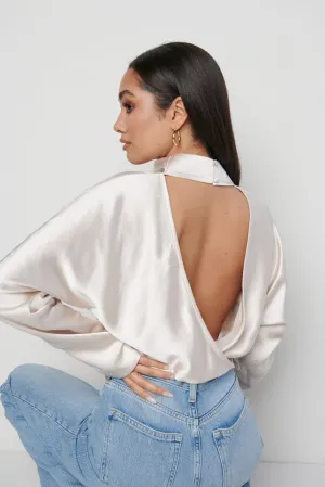 Bonnie High Neck Backless Blouse - Oyster