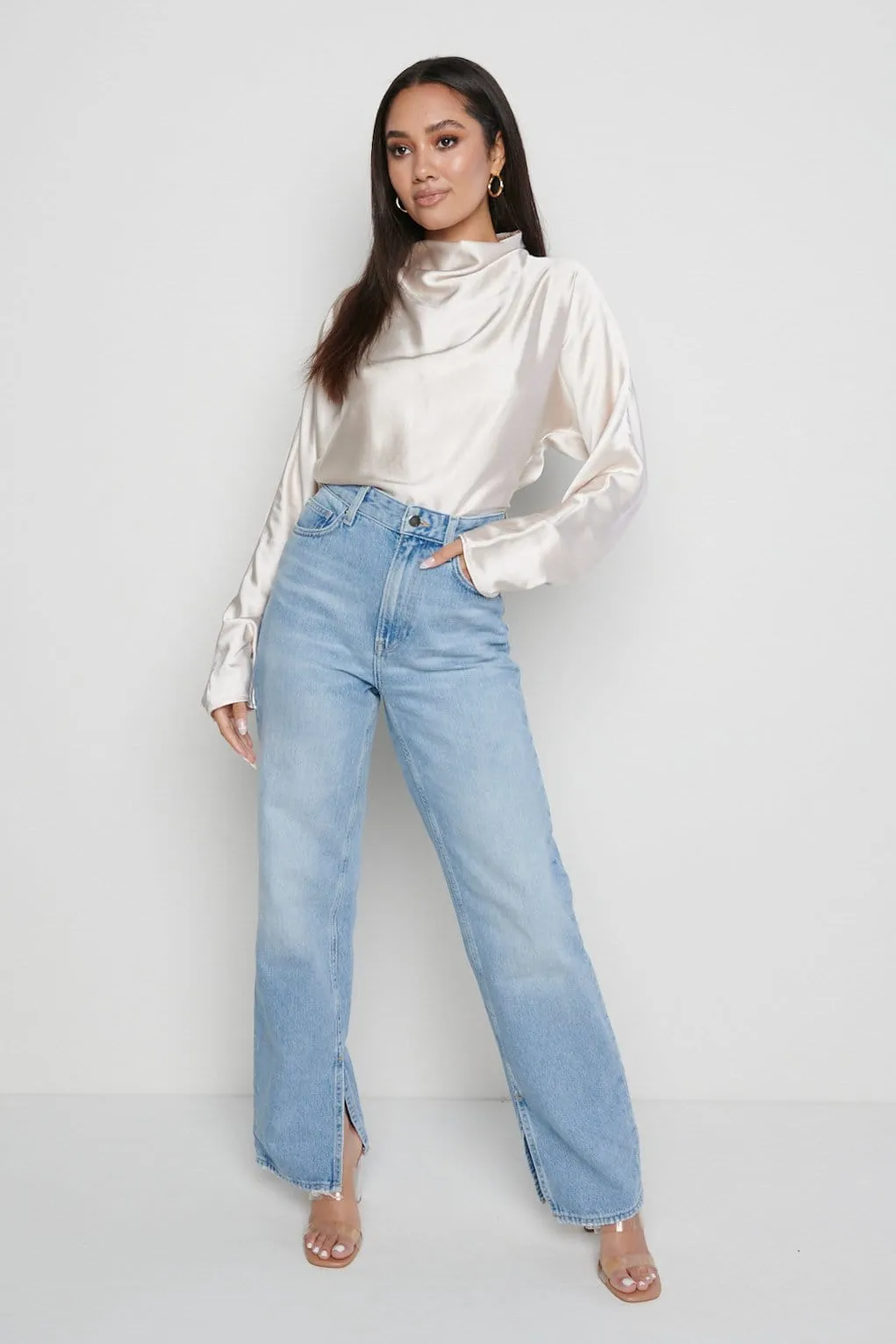 Bonnie High Neck Backless Blouse - Oyster