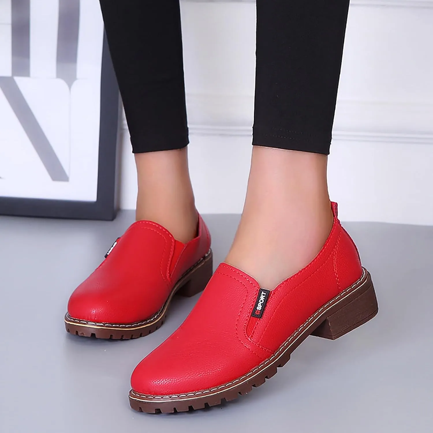 Boots for Women Round Toe Block Heel Comfortable Ankle Boots Lug Sole Waterproof Platform Retro Trendy Booties
