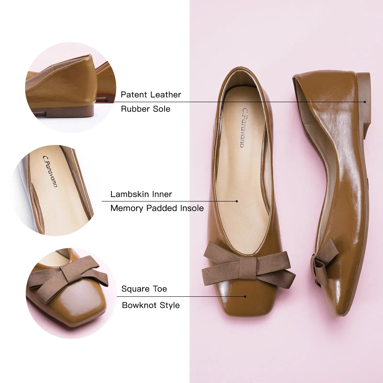 Bowknot Ballerina Flats (Eva) Brown