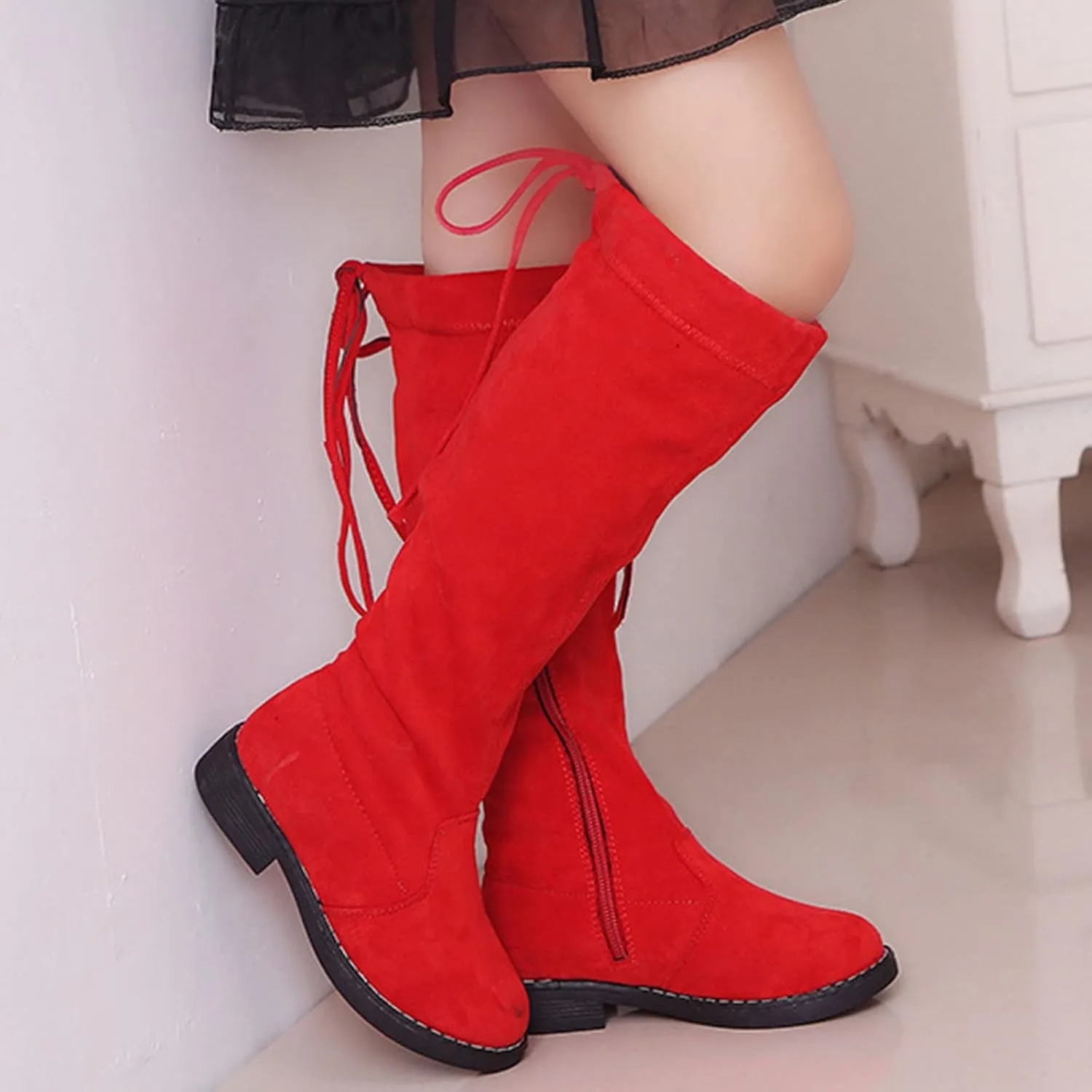 Childrens Long Boots Kids Girls Boys Breathable Insulated Cute Boots Baby Boys Zipper Slip On Cozy Snowboots