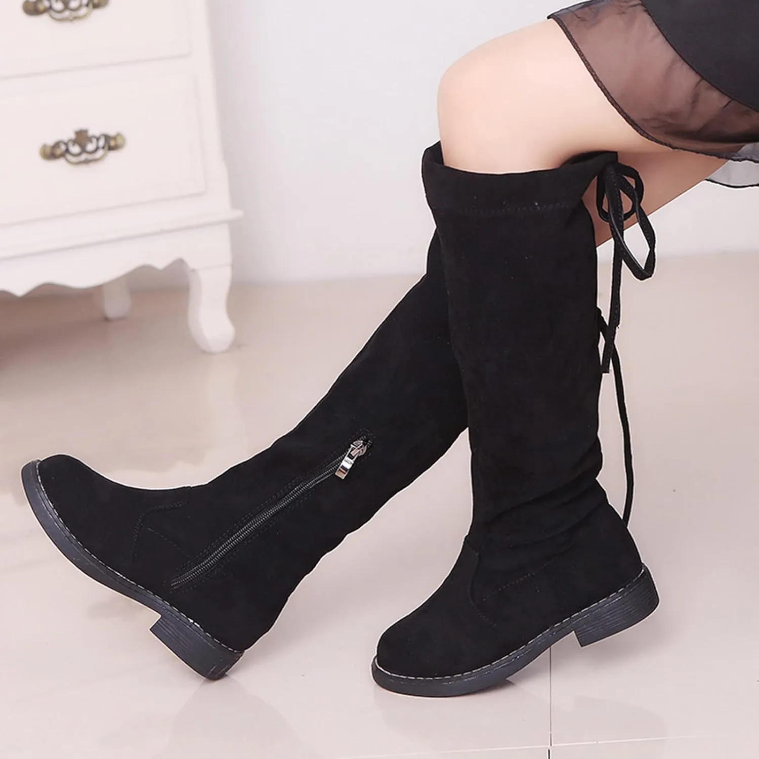 Childrens Long Boots Kids Girls Boys Breathable Insulated Cute Boots Baby Boys Zipper Slip On Cozy Snowboots