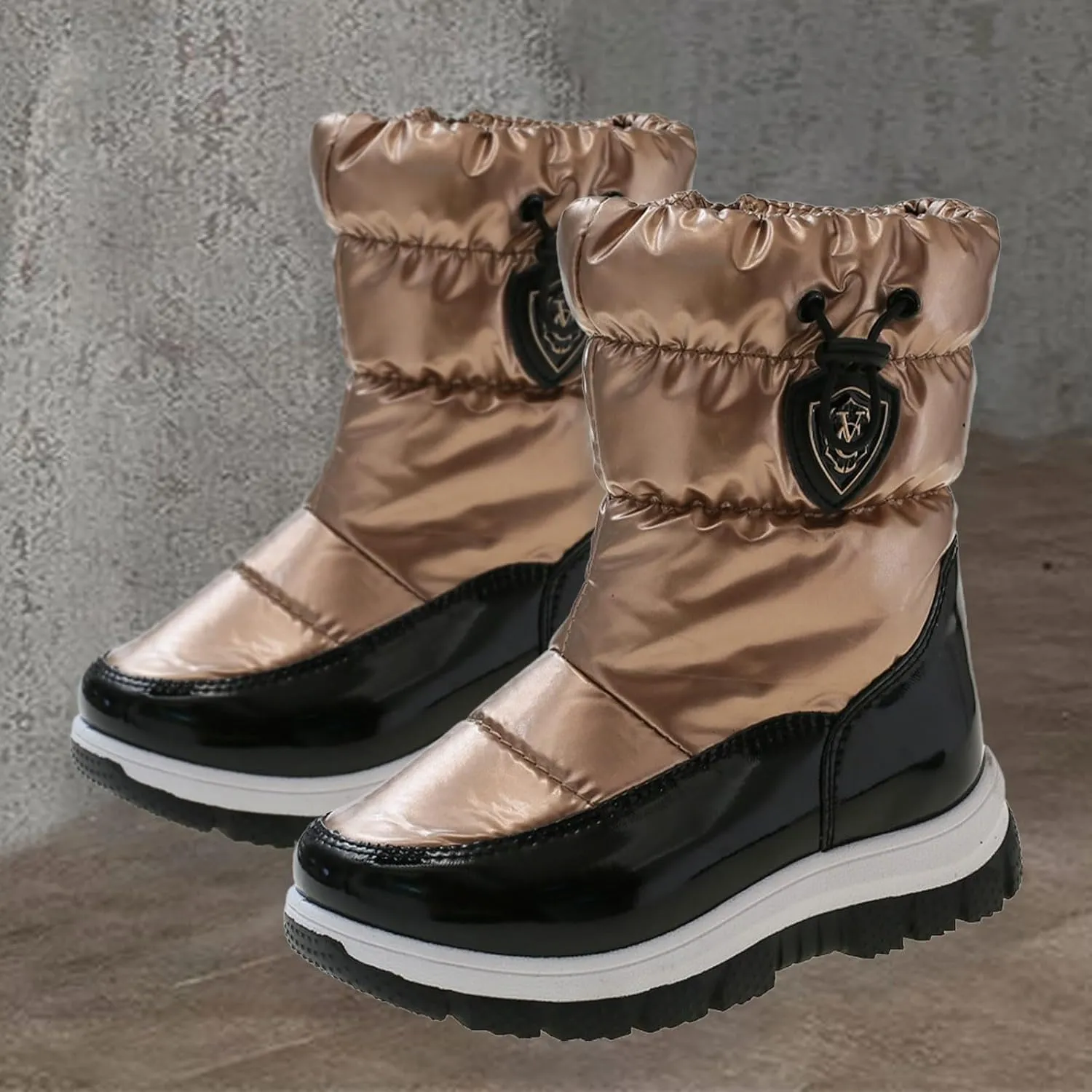 Childrens Thick Snow Boots Chunky Sole Non Slip Ski Booties Outdoor Cozy Warm aterproof Cotton Fleece Lined Shoes