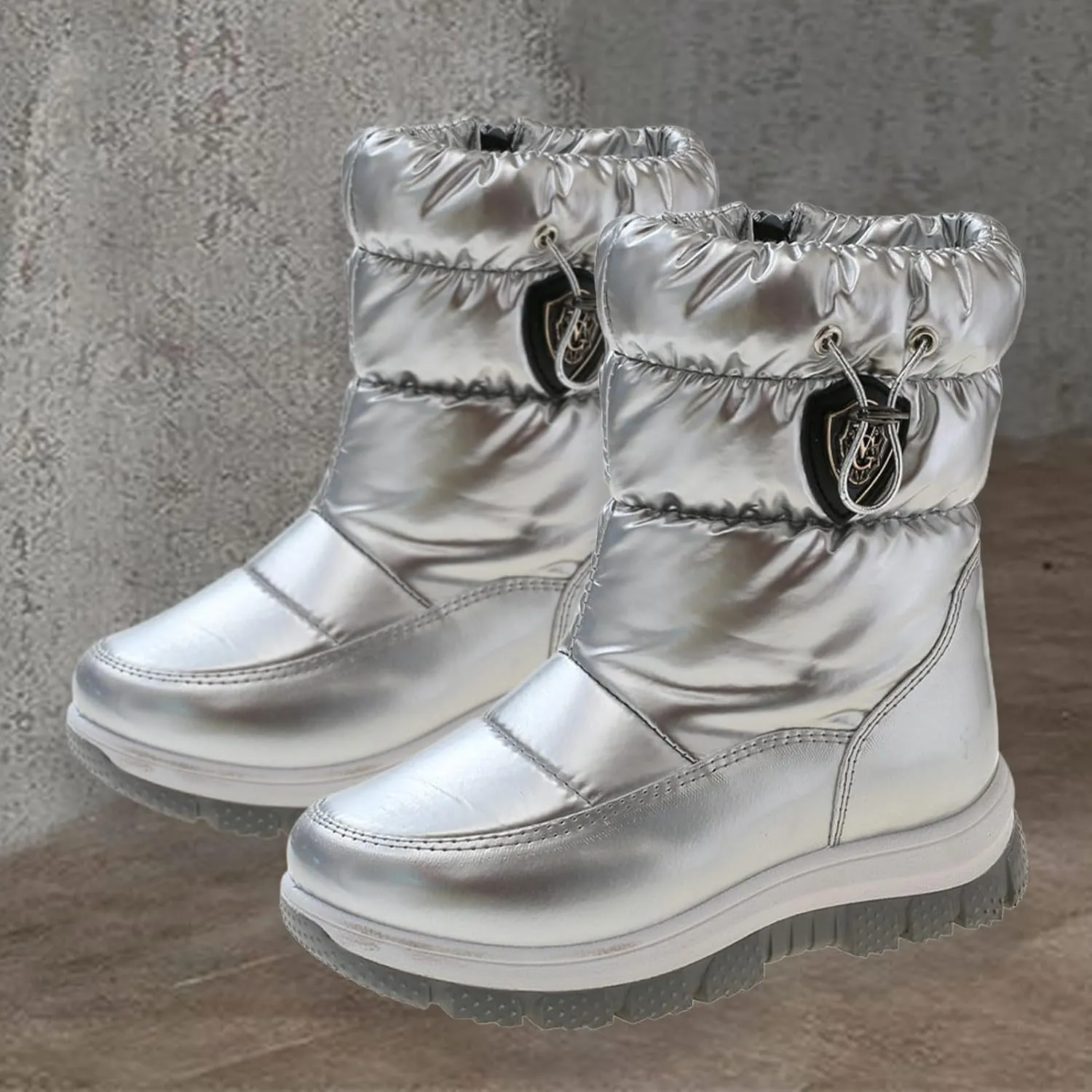 Childrens Thick Snow Boots Chunky Sole Non Slip Ski Booties Outdoor Cozy Warm aterproof Cotton Fleece Lined Shoes