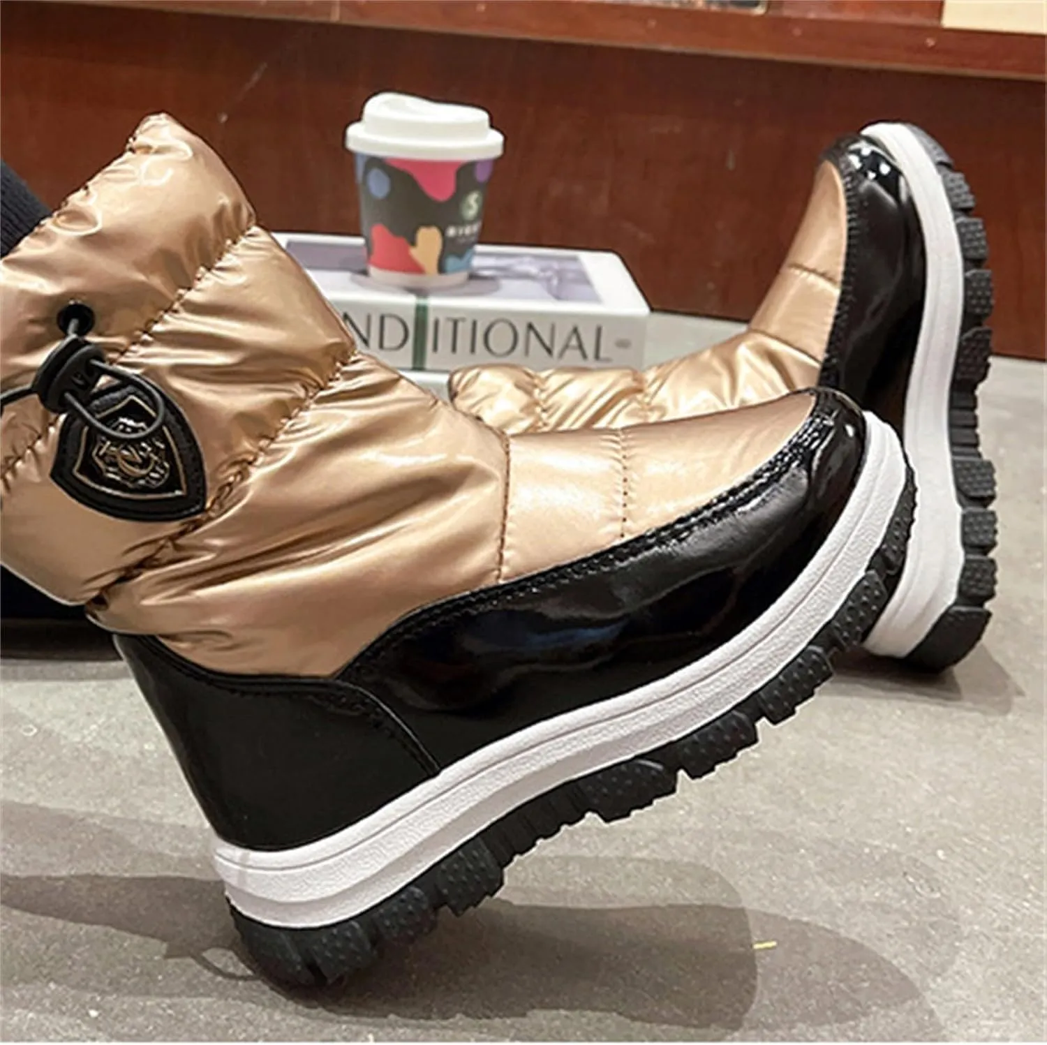 Childrens Thick Snow Boots Chunky Sole Non Slip Ski Booties Outdoor Cozy Warm aterproof Cotton Fleece Lined Shoes