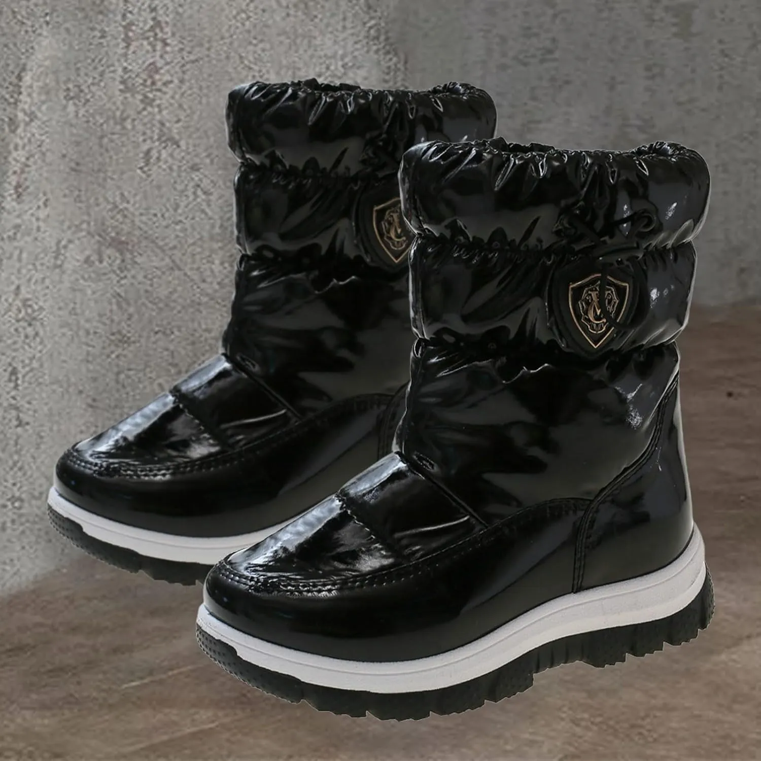Childrens Thick Snow Boots Chunky Sole Non Slip Ski Booties Outdoor Cozy Warm aterproof Cotton Fleece Lined Shoes