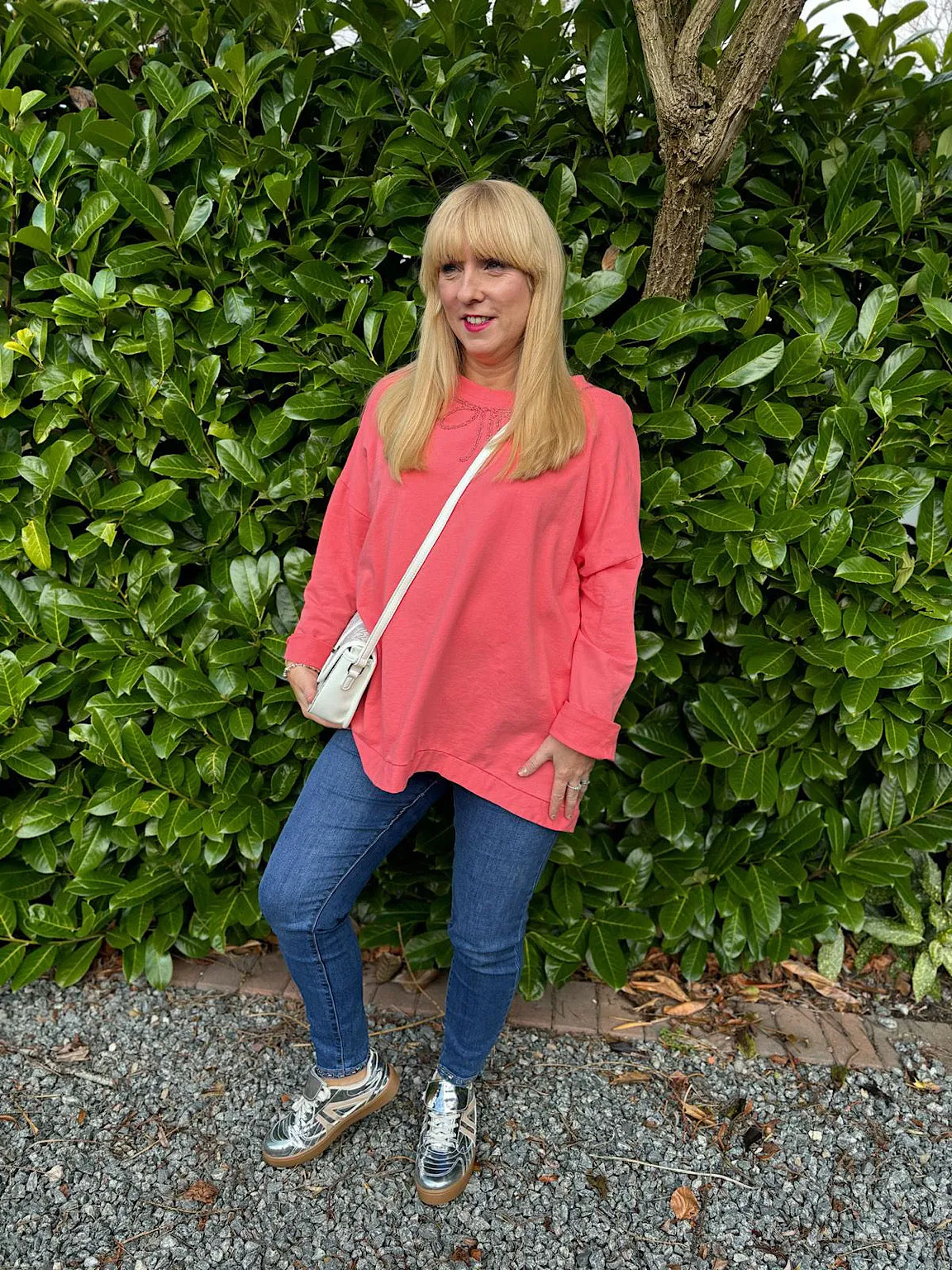 Coral Bow Detail Sweat Top Janey