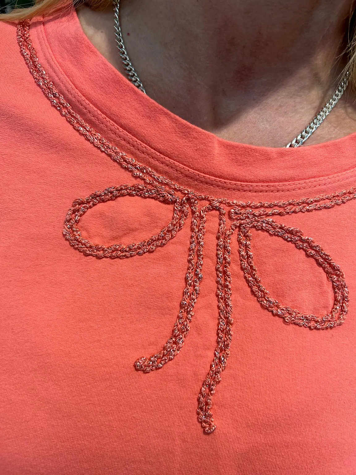 Coral Bow Detail Sweat Top Janey