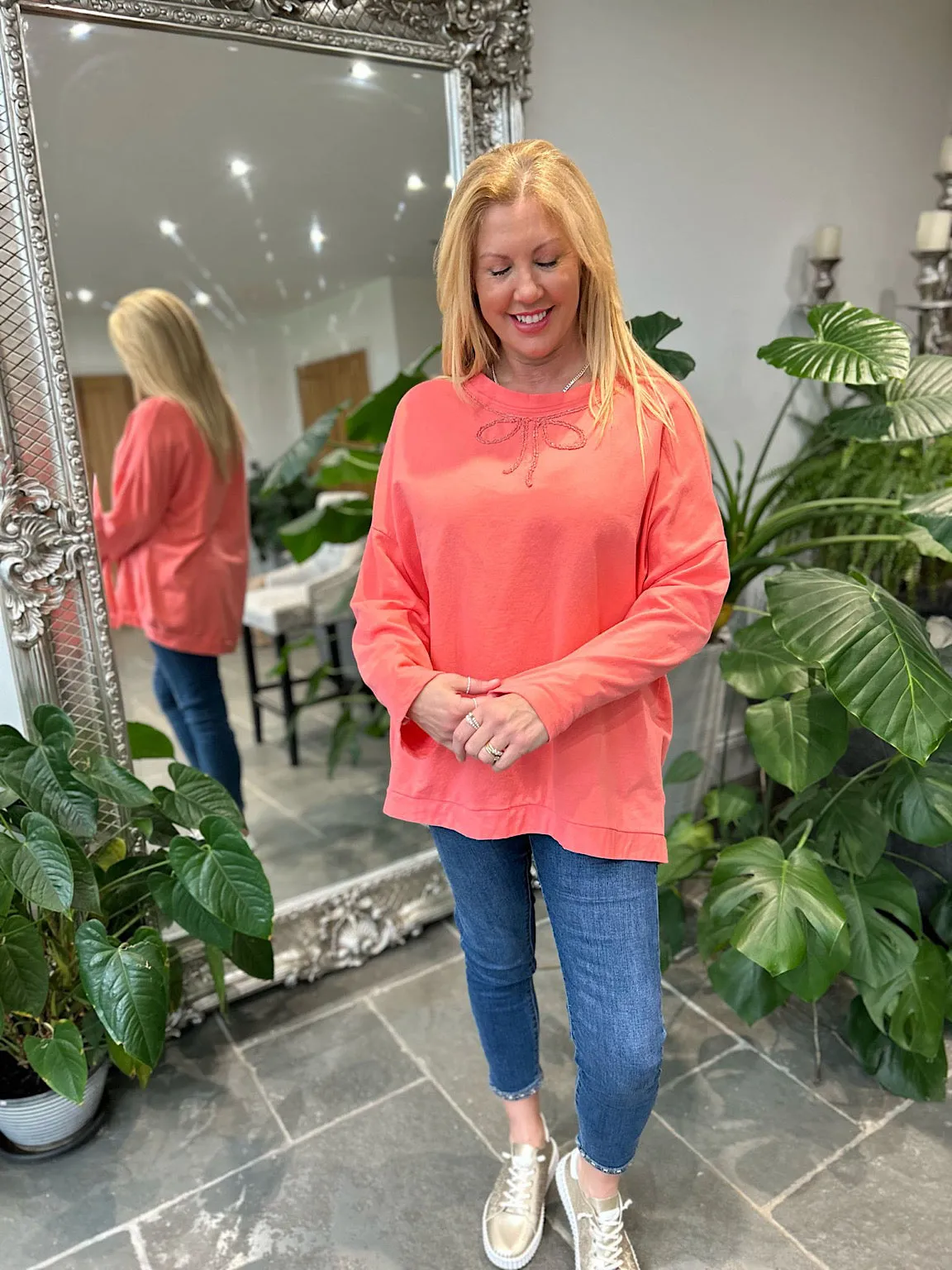 Coral Bow Detail Sweat Top Janey