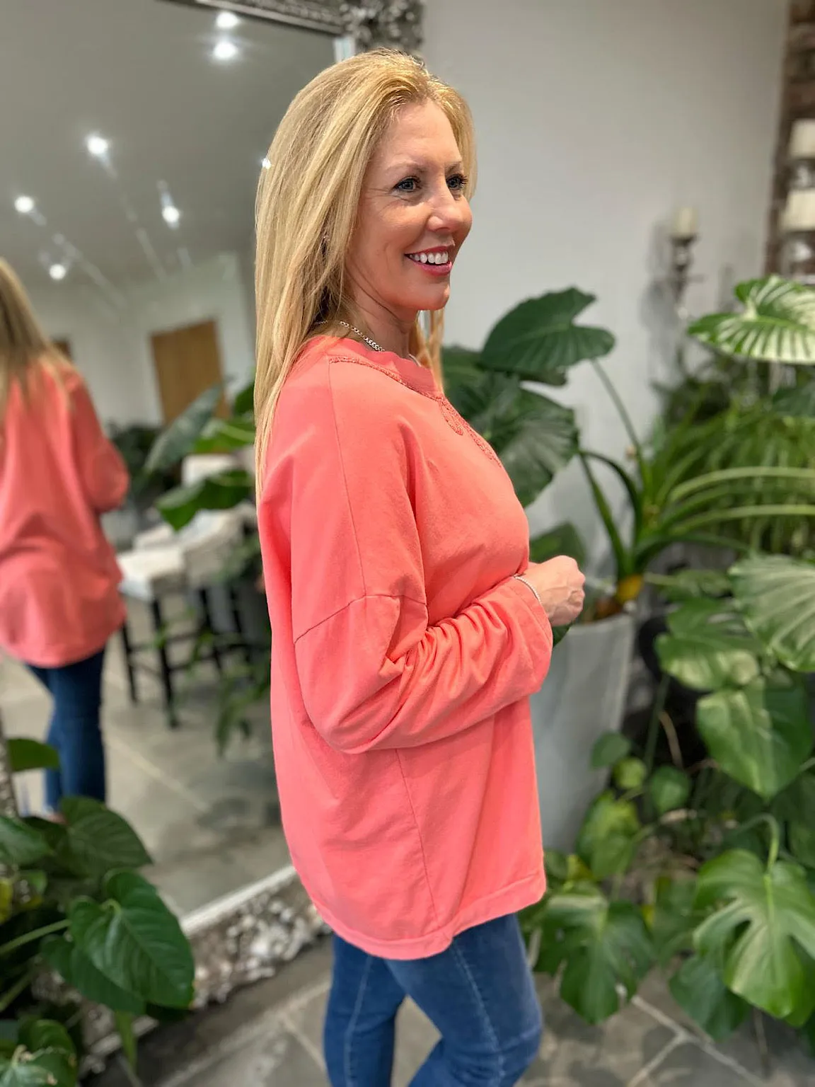Coral Bow Detail Sweat Top Janey