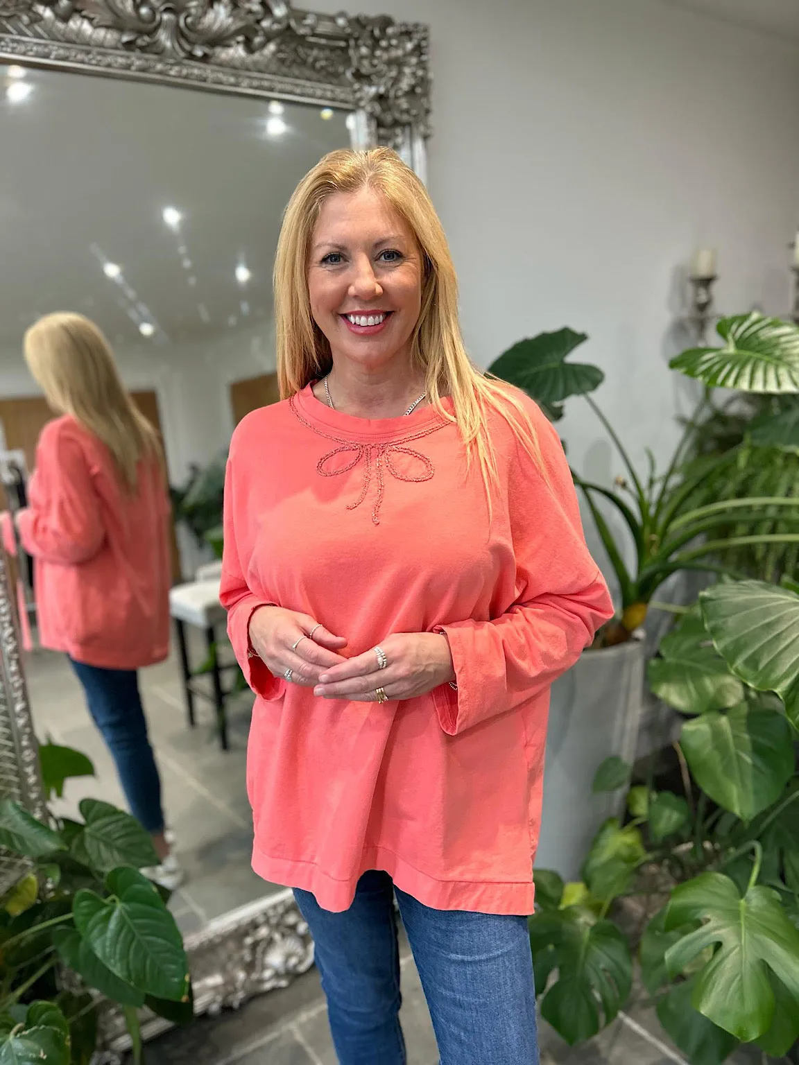 Coral Bow Detail Sweat Top Janey