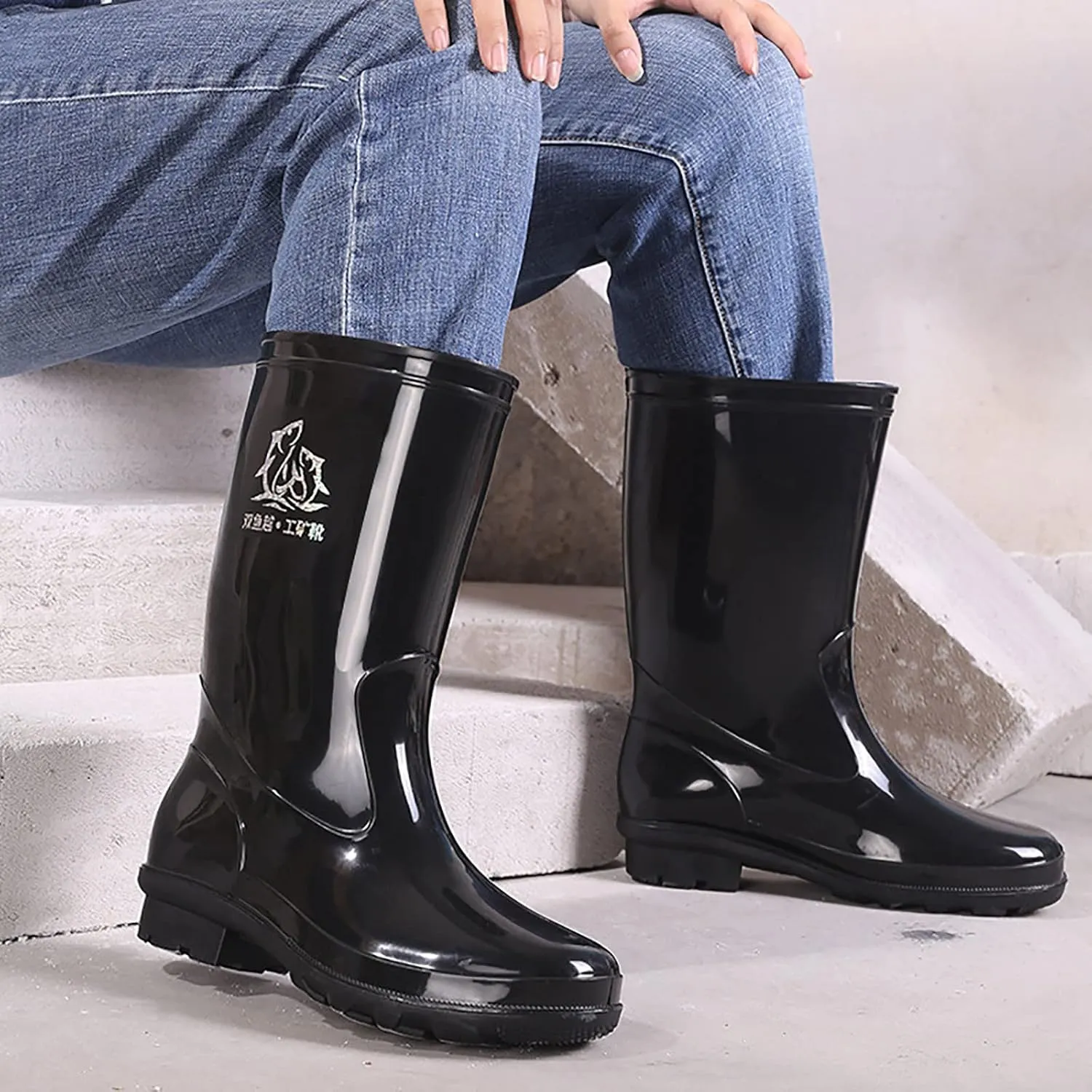 Durable Farming Boots Men Knee Mud Working Boots Waterproof Rain Shoes Non Slip Kitchen Labor Shoes Men Comfrotable Wide Width Garden Shoe Sturdy Rubber Farming Work Footwear