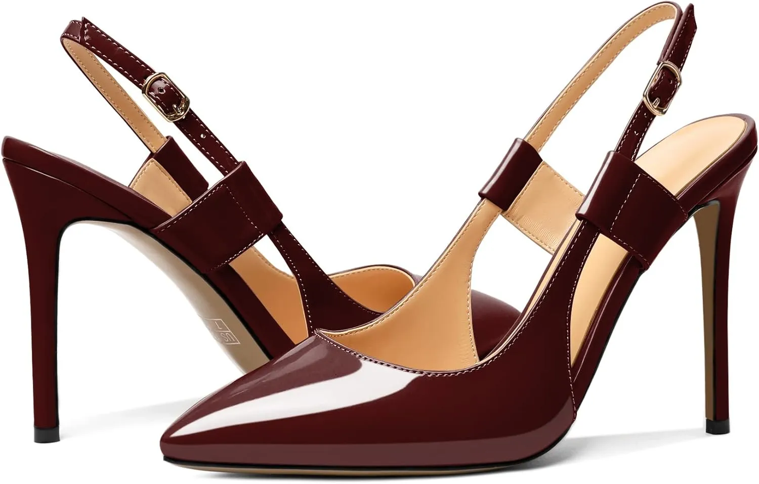 Eldof Pointed Toe Slingback Sandals,Ankle Strap Chic Pumps,Classy High Heel 4" Heel for Office Dress