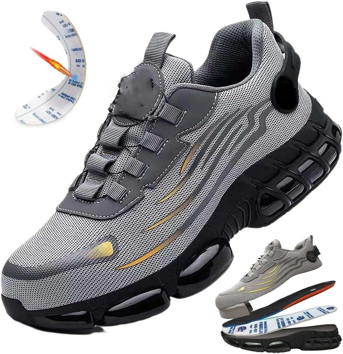 Evontura Steel Toe Shoes, Men's Steel Toe Power Trainers, Safety Work Shoes (Grey, US 10)