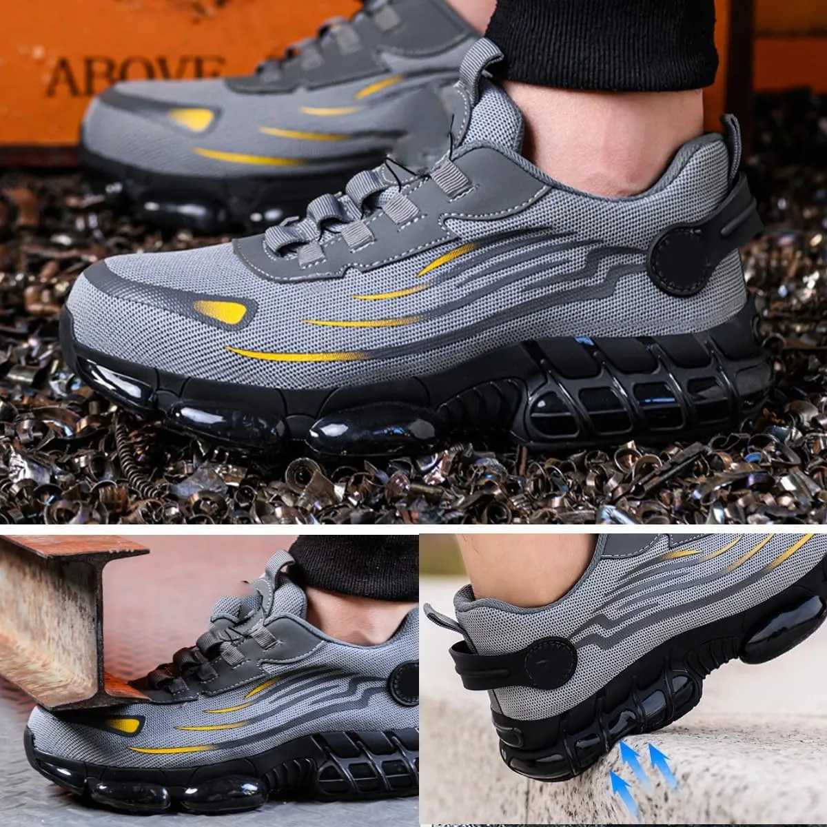 Evontura Steel Toe Shoes, Men's Steel Toe Power Trainers, Safety Work Shoes (Grey, US 10)