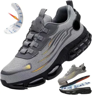 Evontura Steel Toe Shoes, Men's Steel Toe Power Trainers, Safety Work Shoes (Grey, US 10)