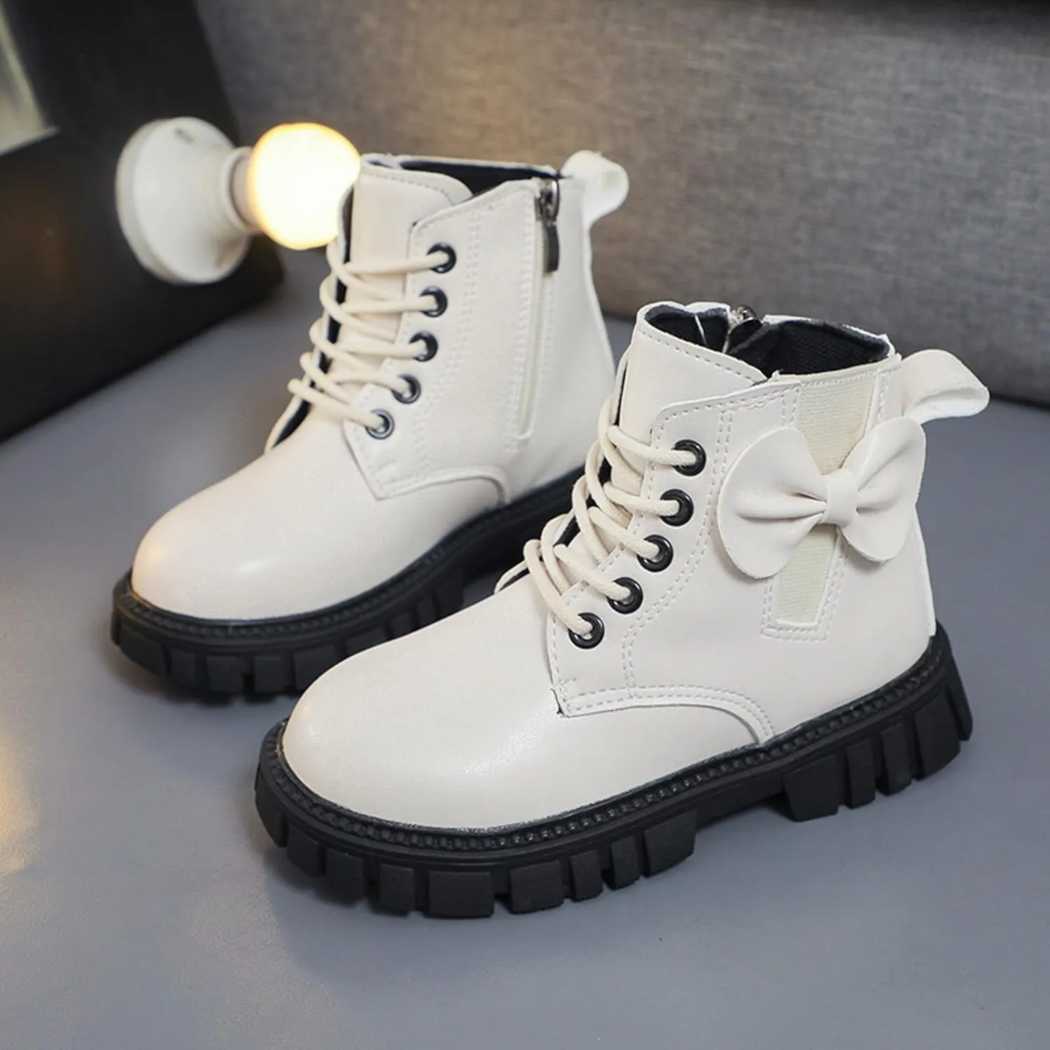 Fashion Non Slip Ankle Boots Lace up Lug Sole Side Zipper Outdoor Booties Kids Cowboy Boots Toddler Boots