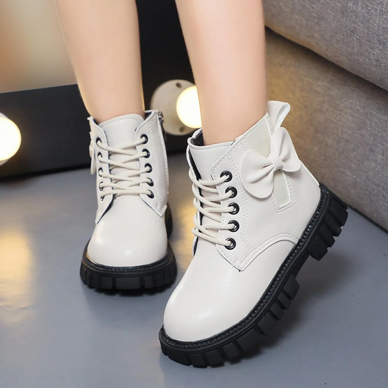 Fashion Non Slip Ankle Boots Lace up Lug Sole Side Zipper Outdoor Booties Kids Cowboy Boots Toddler Boots