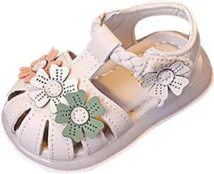 Girls Flower Sandals Light Up Sandals Stylish Soft Bottom Little Girls Beach Shoes White