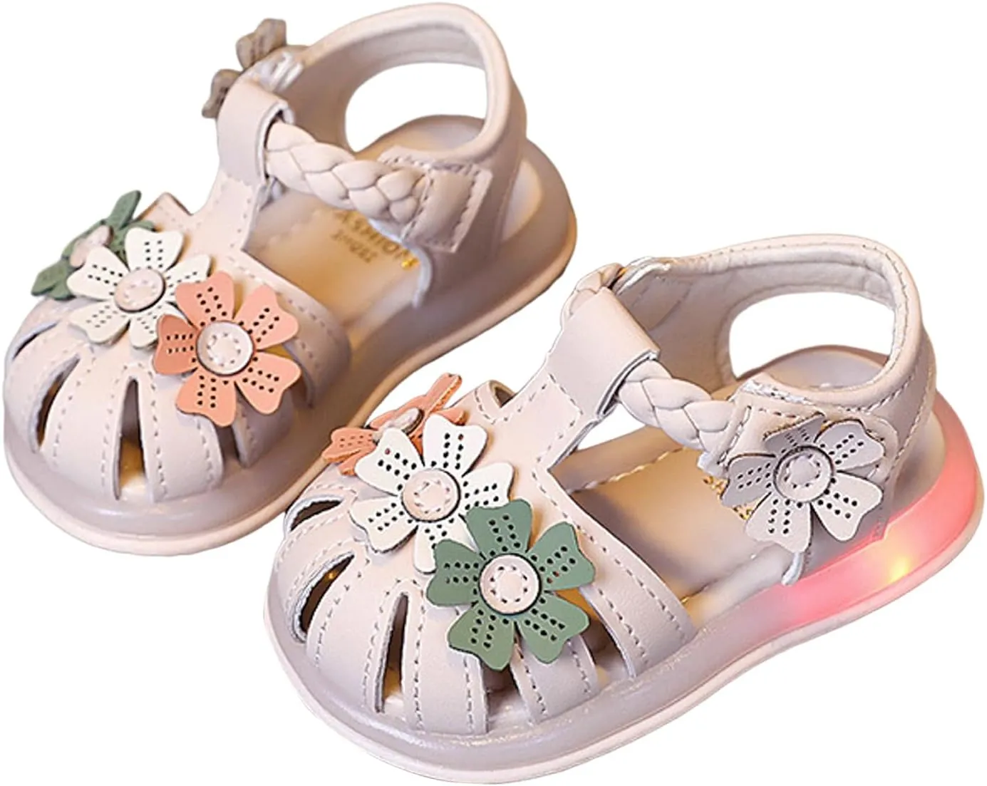 Girls Flower Sandals Light Up Sandals Stylish Soft Bottom Little Girls Beach Shoes White