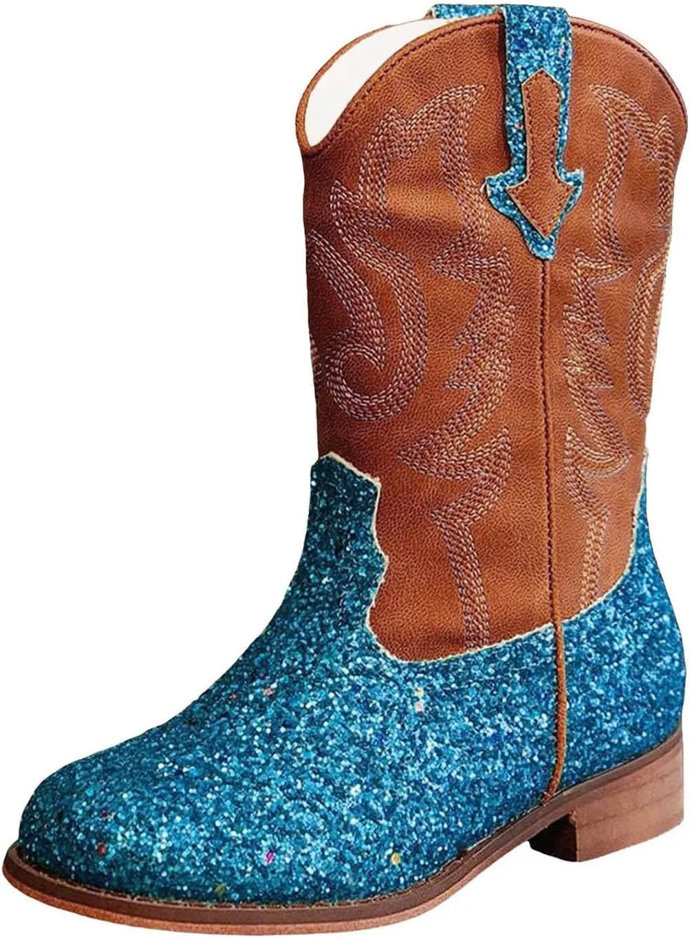Girls Winter Boots Toddler Kids Glitter Cowgirl Boot Sparkling Fleece Lined Outdoor Cowboy Boots Western Riding Shoes
