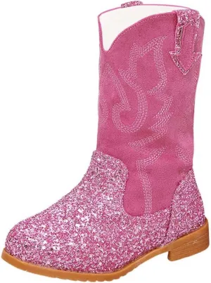 Girls Winter Boots Toddler Kids Glitter Cowgirl Boot Sparkling Fleece Lined Outdoor Cowboy Boots Western Riding Shoes