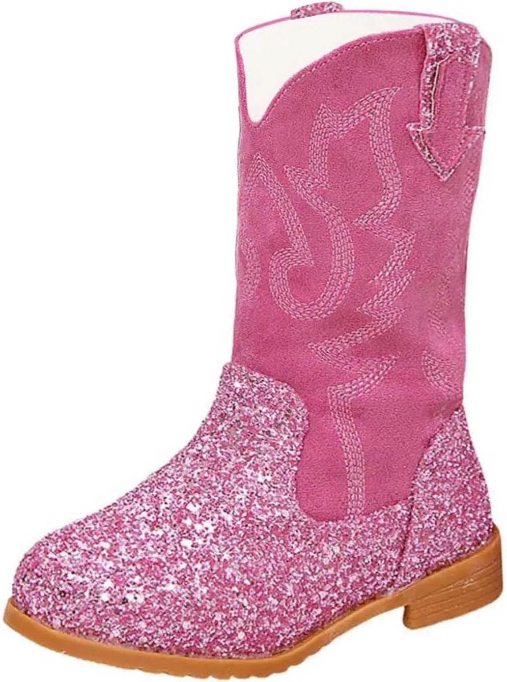 Girls Winter Boots Toddler Kids Glitter Cowgirl Boot Sparkling Fleece Lined Outdoor Cowboy Boots Western Riding Shoes