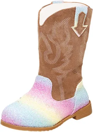 Girls Winter Boots Toddler Kids Glitter Cowgirl Boot Sparkling Fleece Lined Outdoor Cowboy Boots Western Riding Shoes