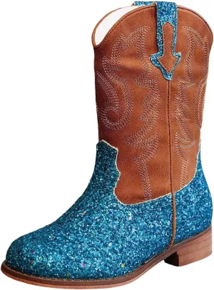 Girls Winter Boots Toddler Kids Glitter Cowgirl Boot Sparkling Fleece Lined Outdoor Cowboy Boots Western Riding Shoes