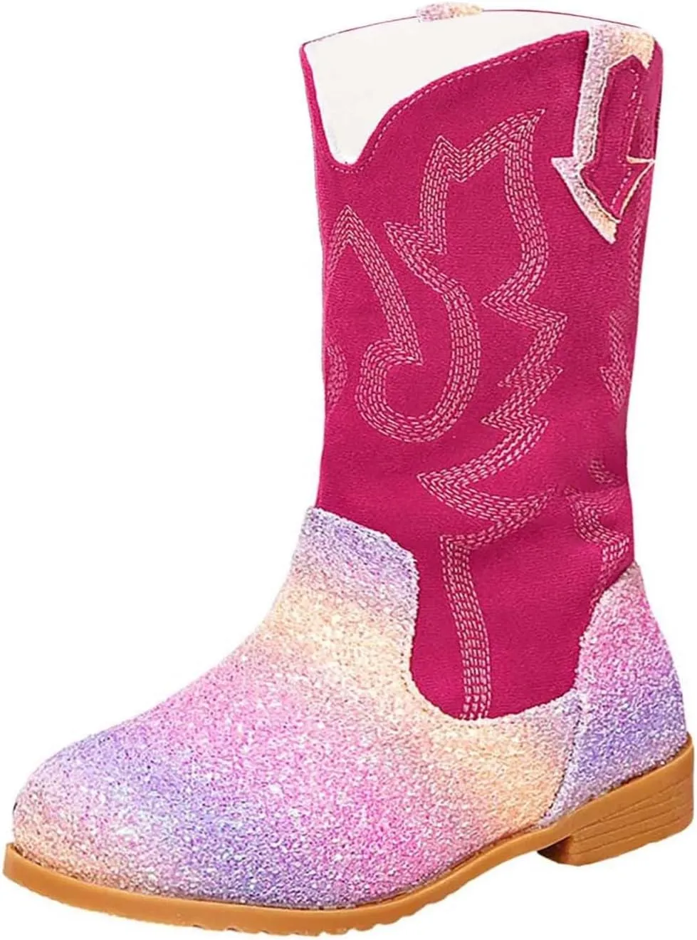 Girls Winter Boots Toddler Kids Glitter Cowgirl Boot Sparkling Fleece Lined Outdoor Cowboy Boots Western Riding Shoes