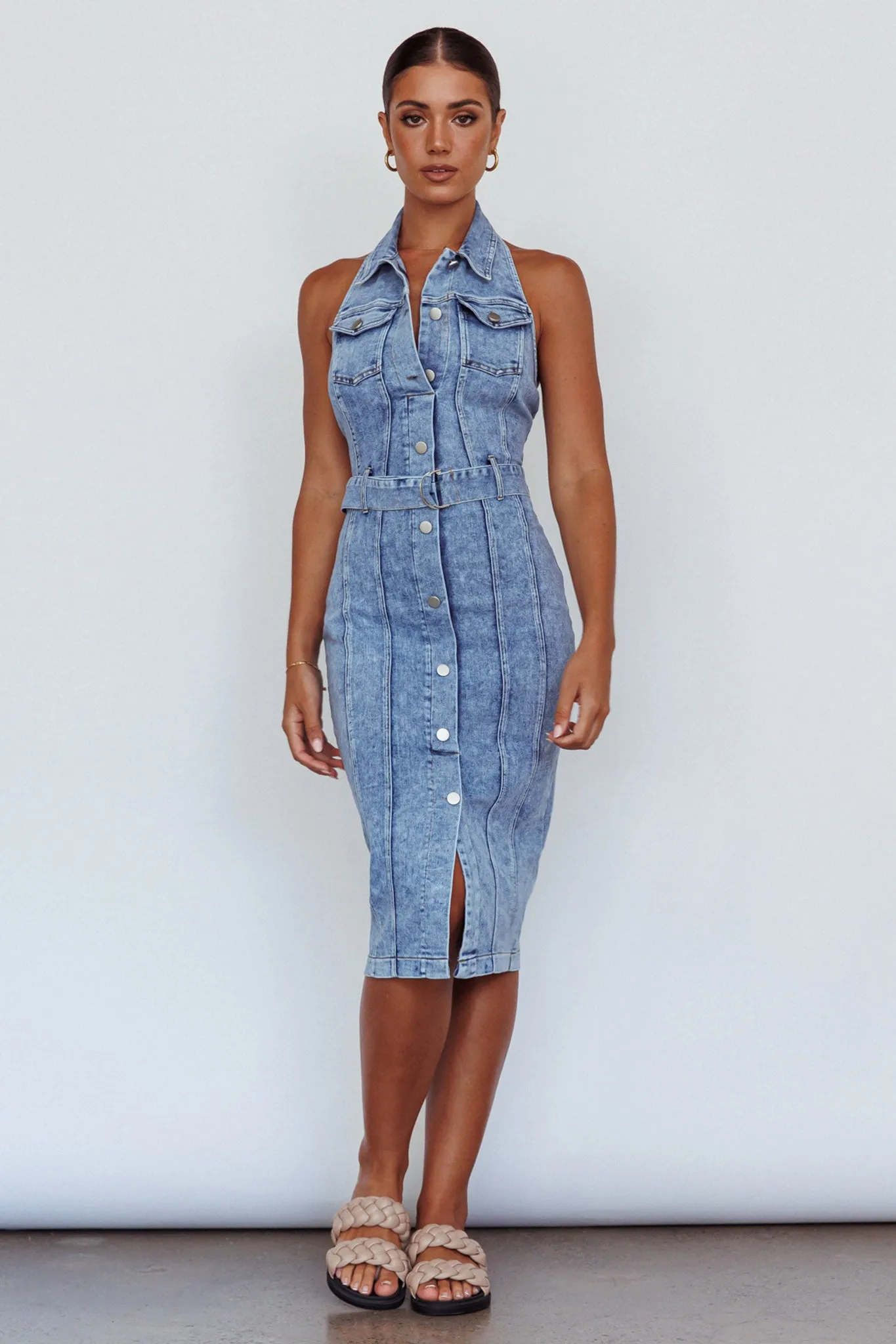 Good To Go Halterneck Midi Dress Denim