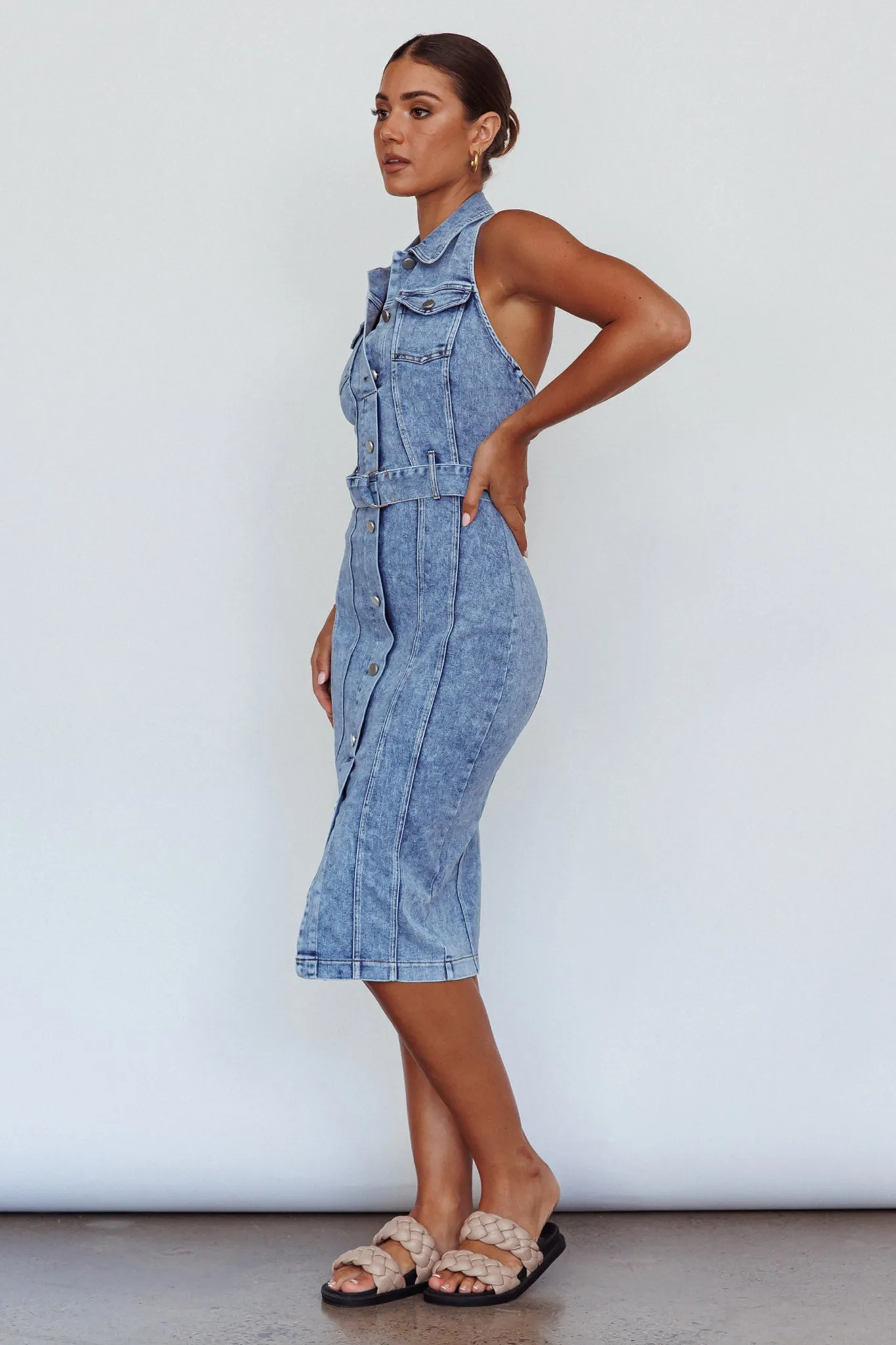 Good To Go Halterneck Midi Dress Denim